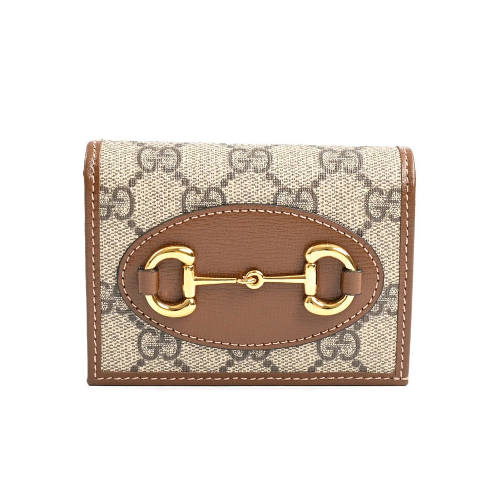 Gucci Horsebit Card Case Wallet Leather Beige Brown